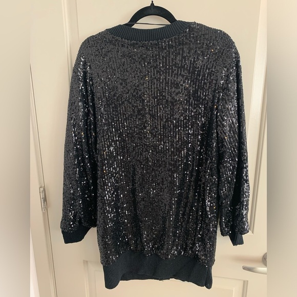 NWT INC Sequined Black Long Boyfriend Cardigan Large Get your “Shimmer On” - Picture 7 of 9